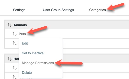 Select user group permissions