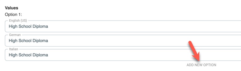 Custom field select type add options