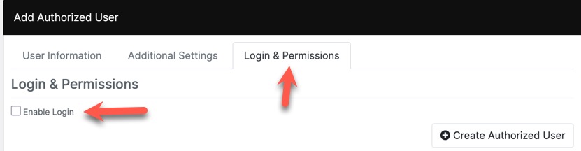 Grant authorized user permissions tab