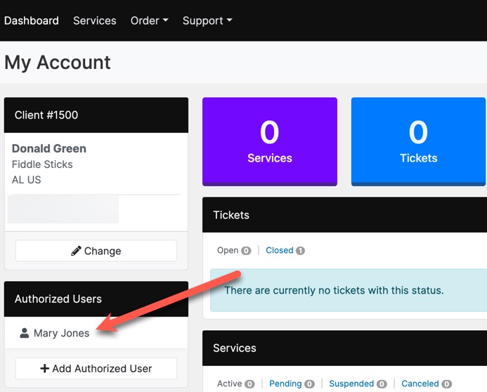 Edit authorized user main page
