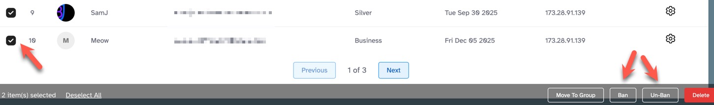 Ban or un-ban member
