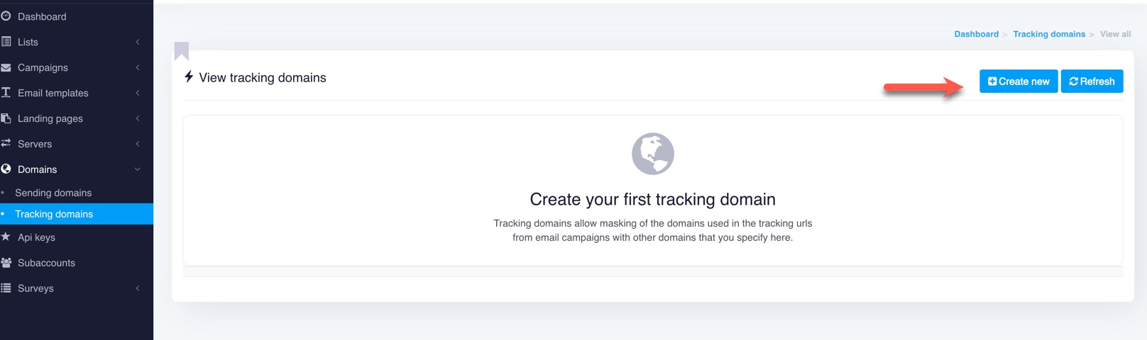 Newsletter tracking create button