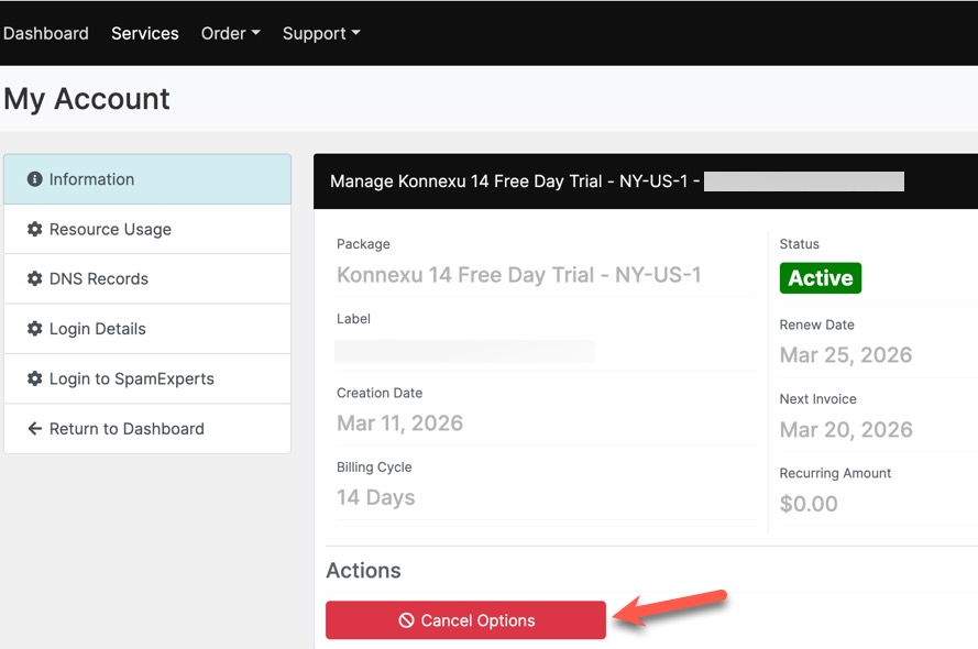 Cancel service button