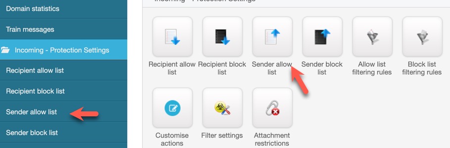 Spam Experts sender allow button