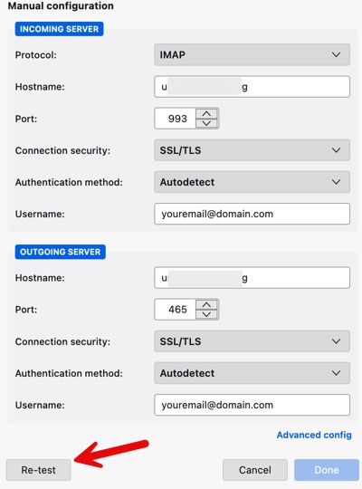 set up thunderbird imap and smtp