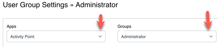 User group settings drop-downs